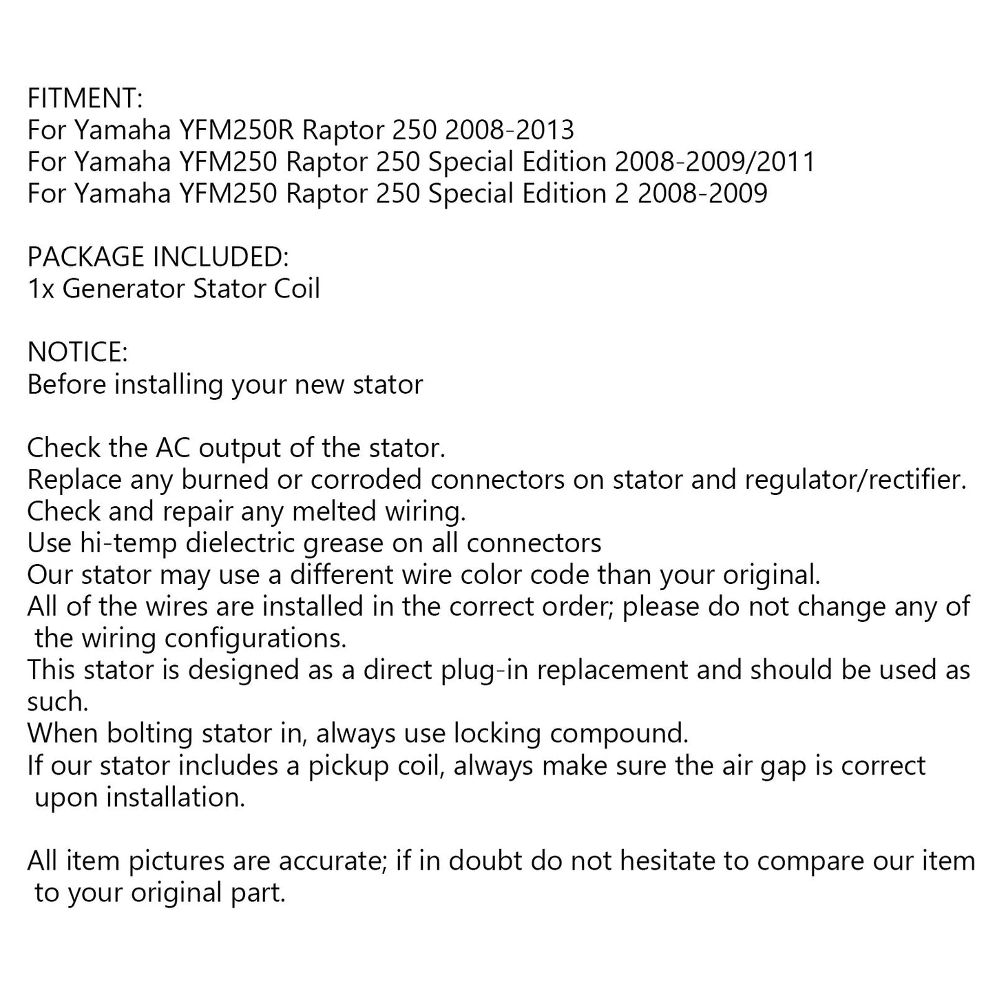 Generator Stator For Yamaha Raptor 250 YFM250 YFM250R 2008-2013 4D3-81410-00