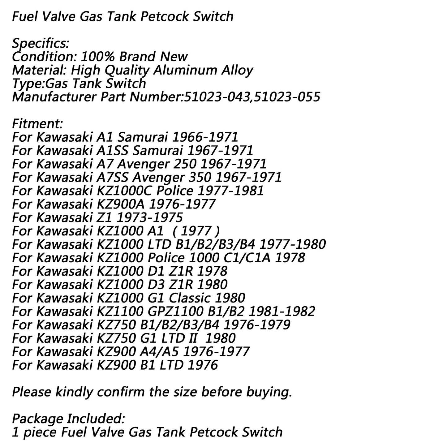 Fuel Petcock Valve Gas Tank Switch For Kawasaki A1 Samurai Z1 KZ1000 51023-043