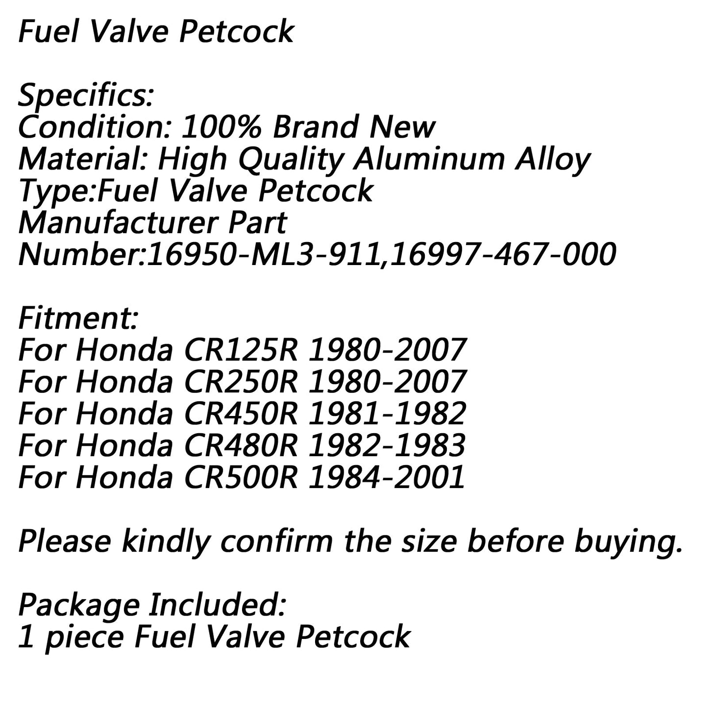 Fuel Petcock Switch For Honda 16950-ML3-911 CR125R CR250R CR450R CR480R CR500R