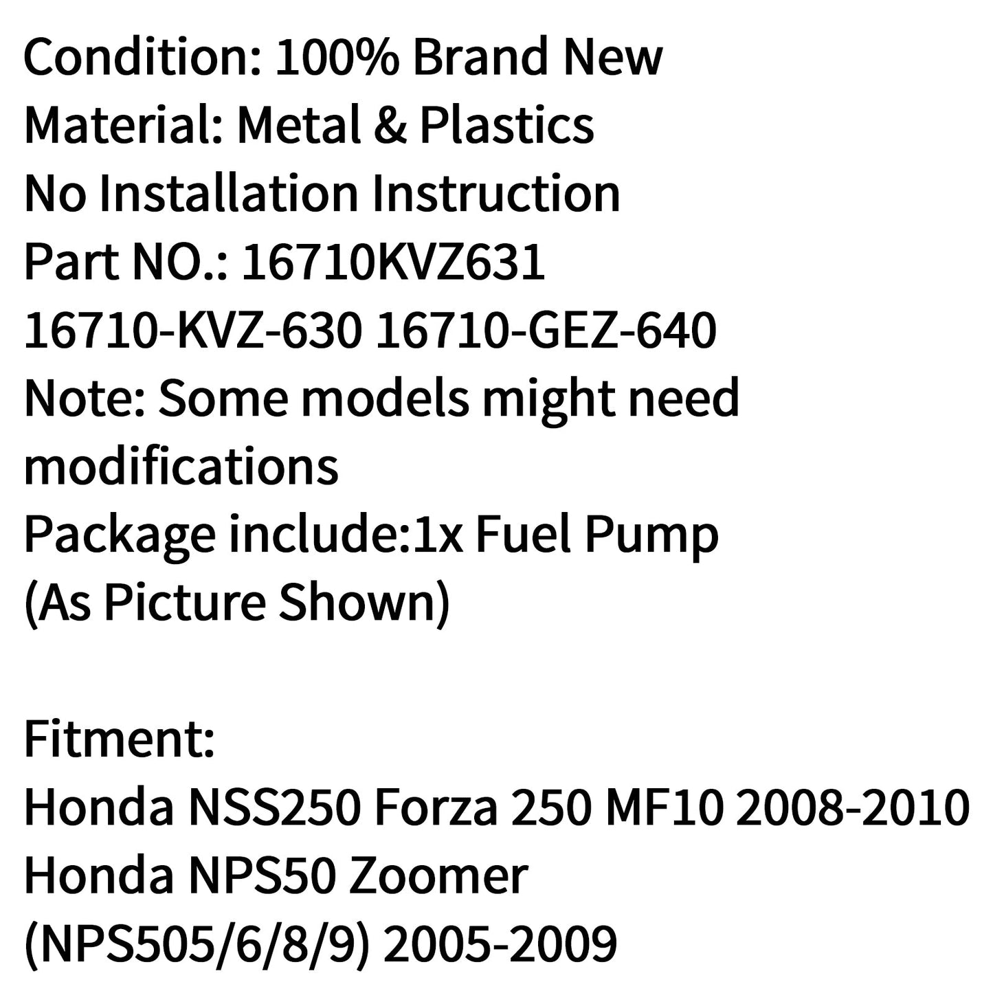 Fuel Pump Assembly Left Outlet For Honda NSS 250 Forza 250 MF10 2008-2010