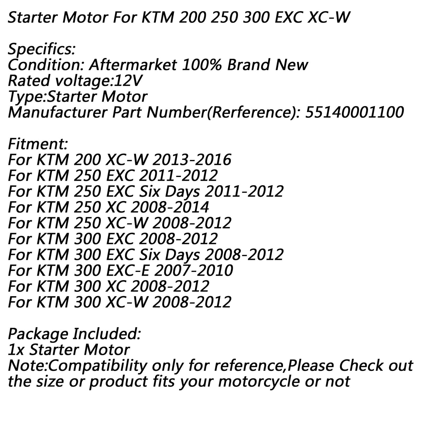 Electric Starter Motor for 200 XC-W 2013-2016 250 300 EXC XC XC-W Six Days