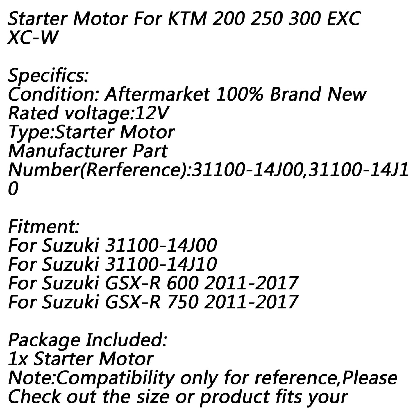 Starter Motor For Suzuki GSXR 600 GSXR 750 2011-2022 31100-14J00 31100-14J10