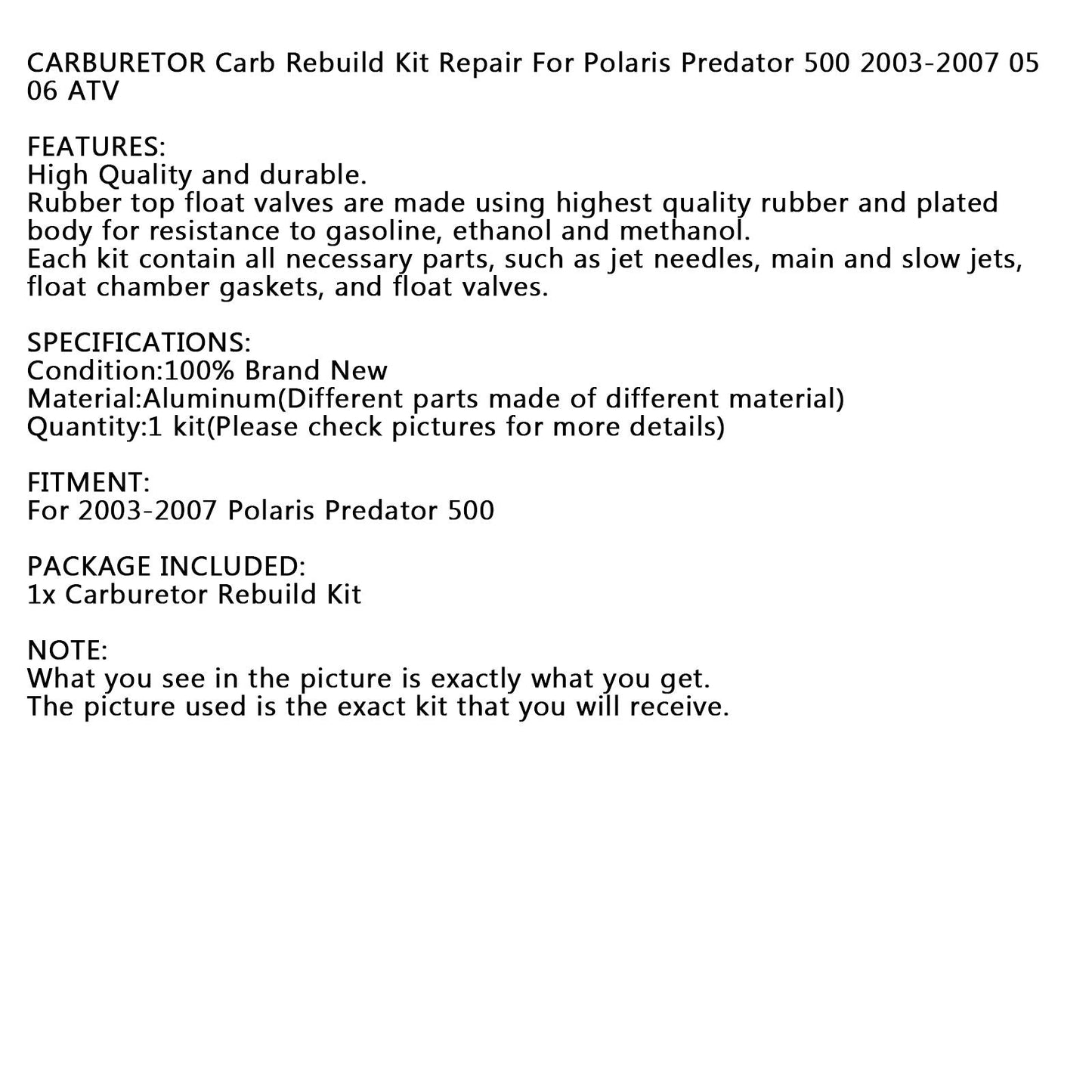 Carburetor Repair Carb Rebuild Kit For Polaris Predator 500 2003-2007 05 06 ATV