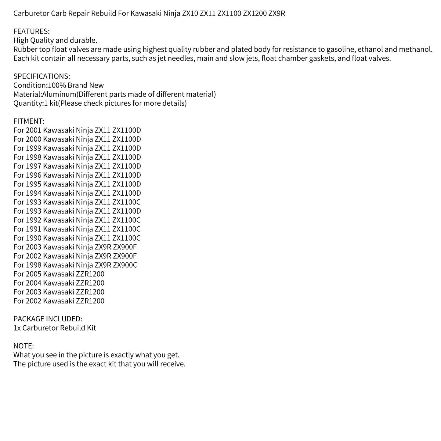 Carburetor Carb Repair Rebuild For Kawasaki Ninja ZX10 ZX11 ZX1100 ZX1200 ZX9R
