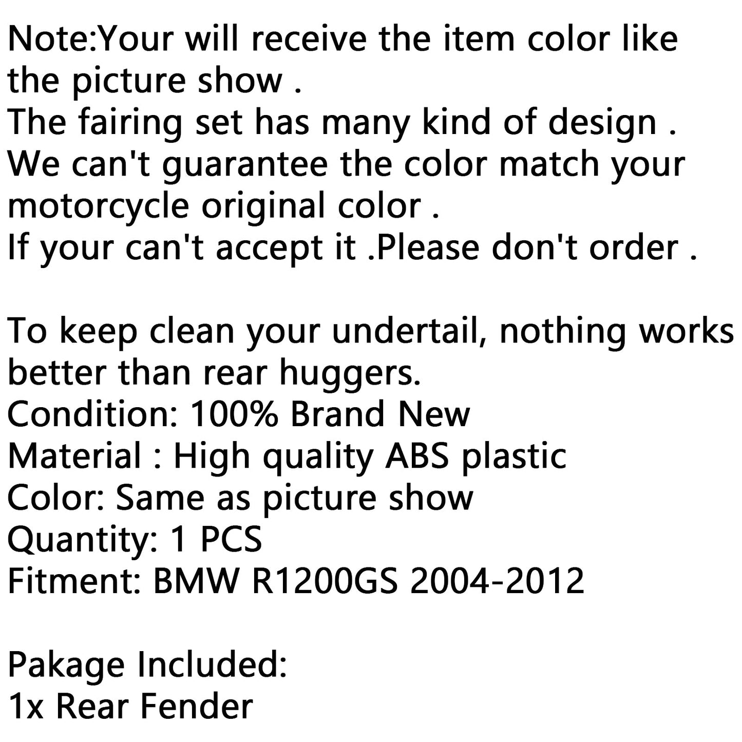 ABS Rear Fender Hugger Splashguard Mudguard For BMW R1200GS 2004-2012