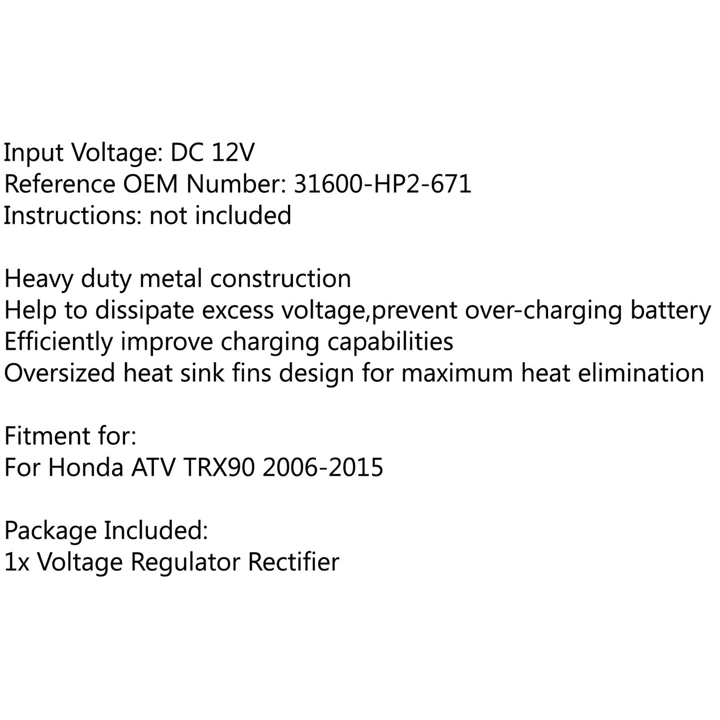 Voltage Rectifier Regulator Fit for Honda TRX 90 TRX90EX TRX90 X ATV 2006-2016