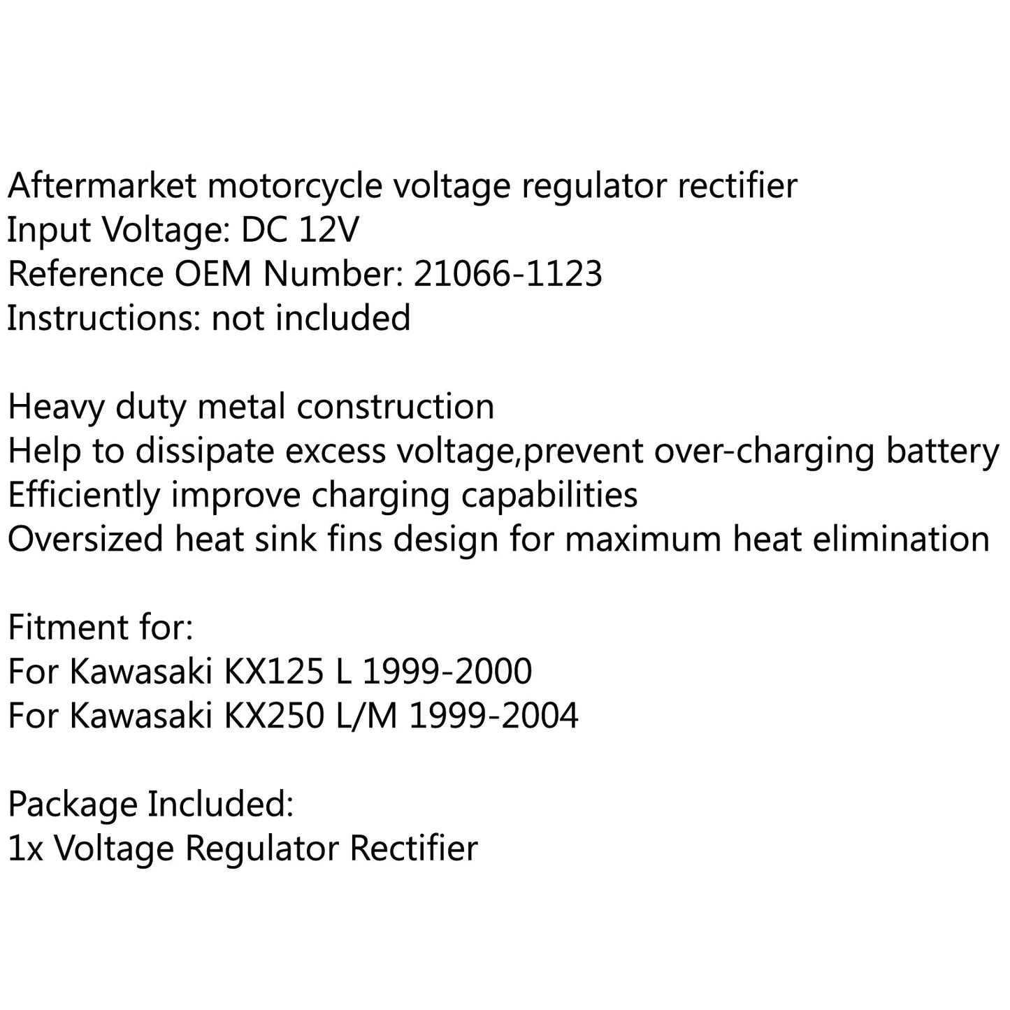 Voltage Regulator Rectifier 21066-1123 For Kawasaki KX125 L KX250 L/M 1999-2004