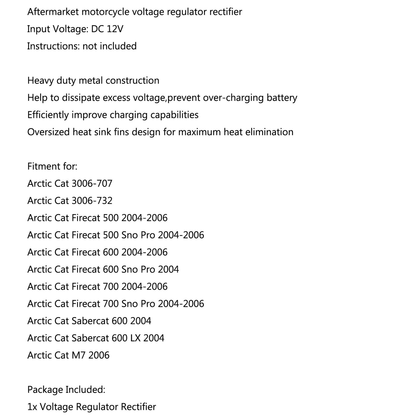 Voltage Regulator Rectifier For Arctic Cat Firecat 700 2004-2006 Cat M7 2006