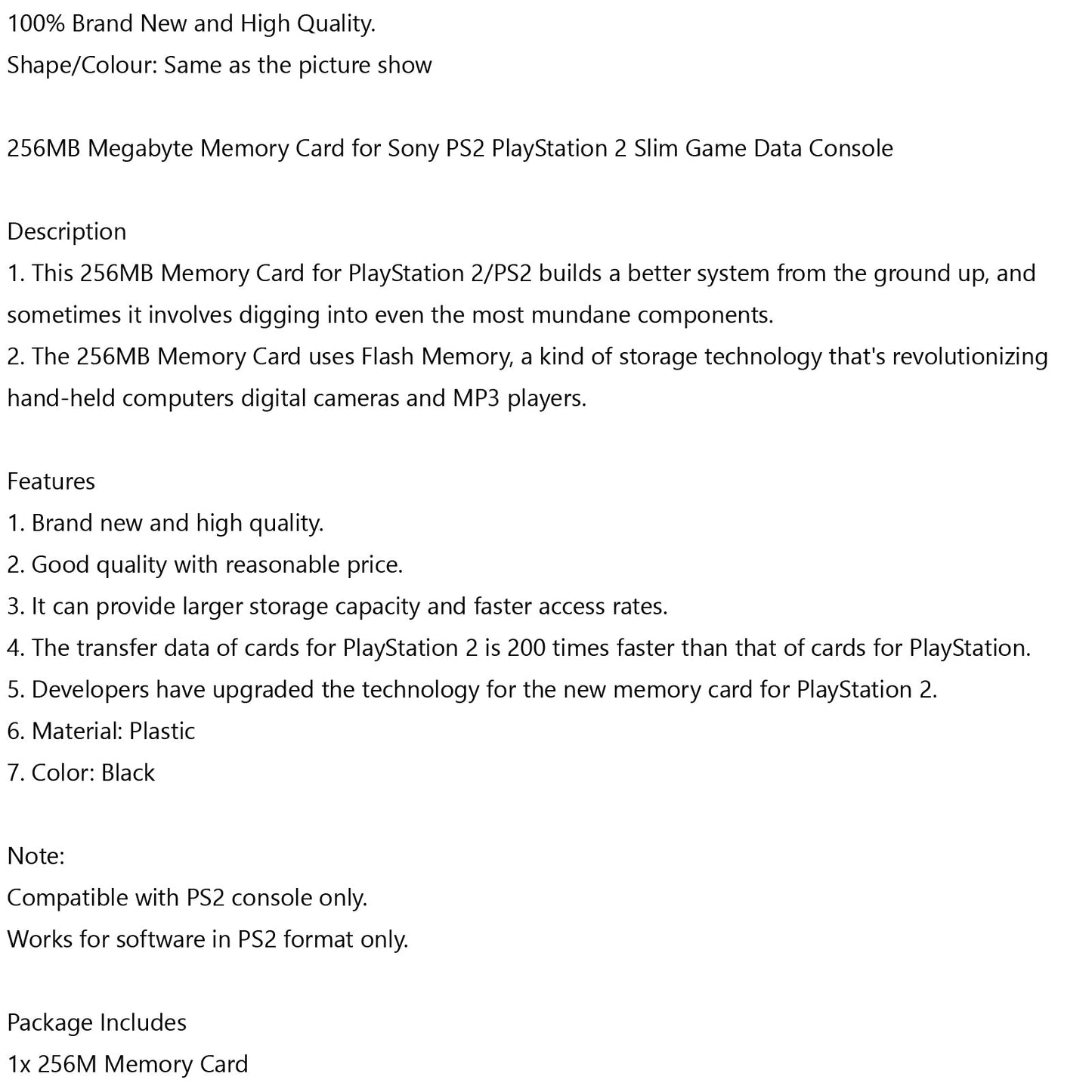 256MB Megabyte Memory Card for Sony PS2 PlayStation 2 Bland New