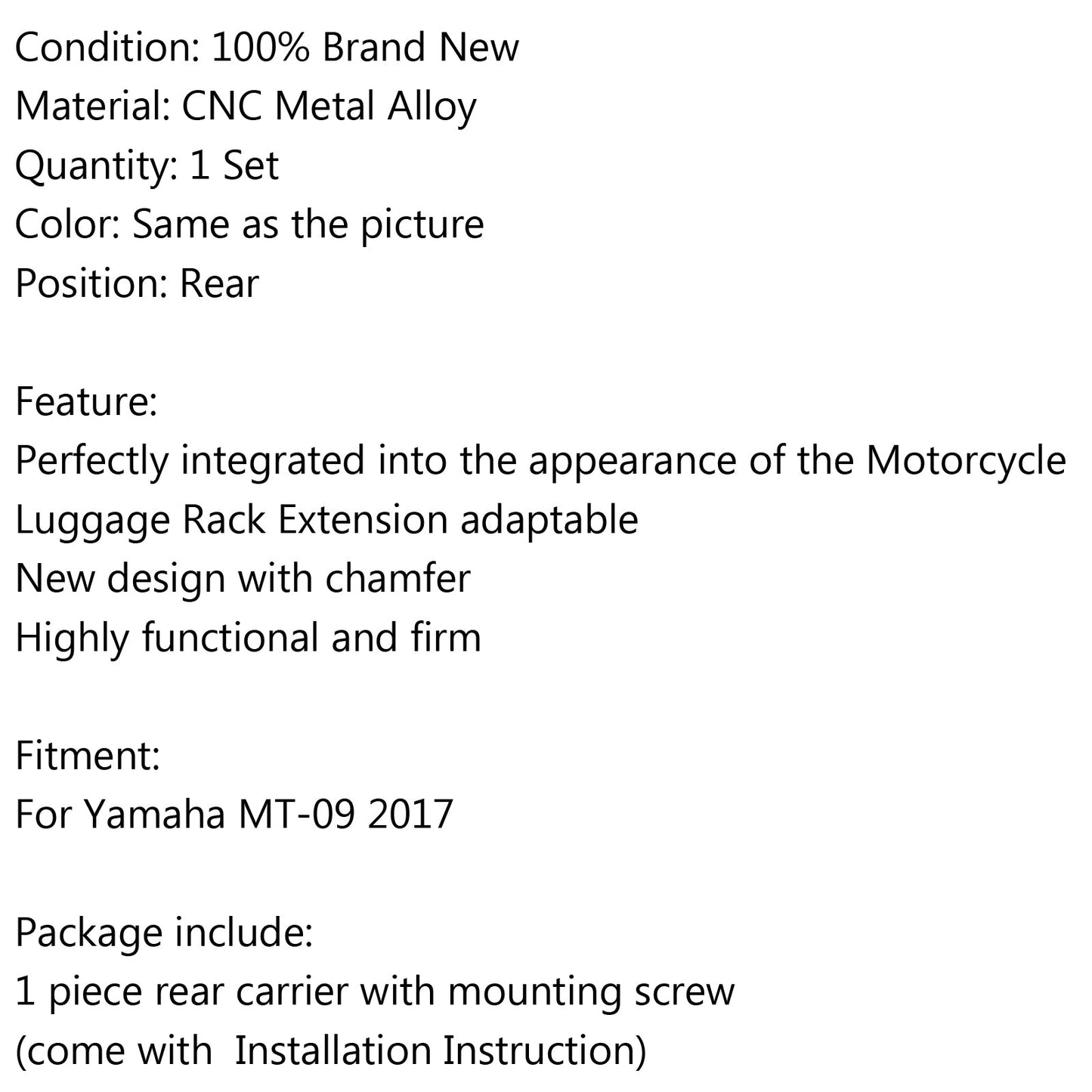Luggage Rack Rear Carrier Plate kit For Yamaha MT-09 MT 09 2017-2019