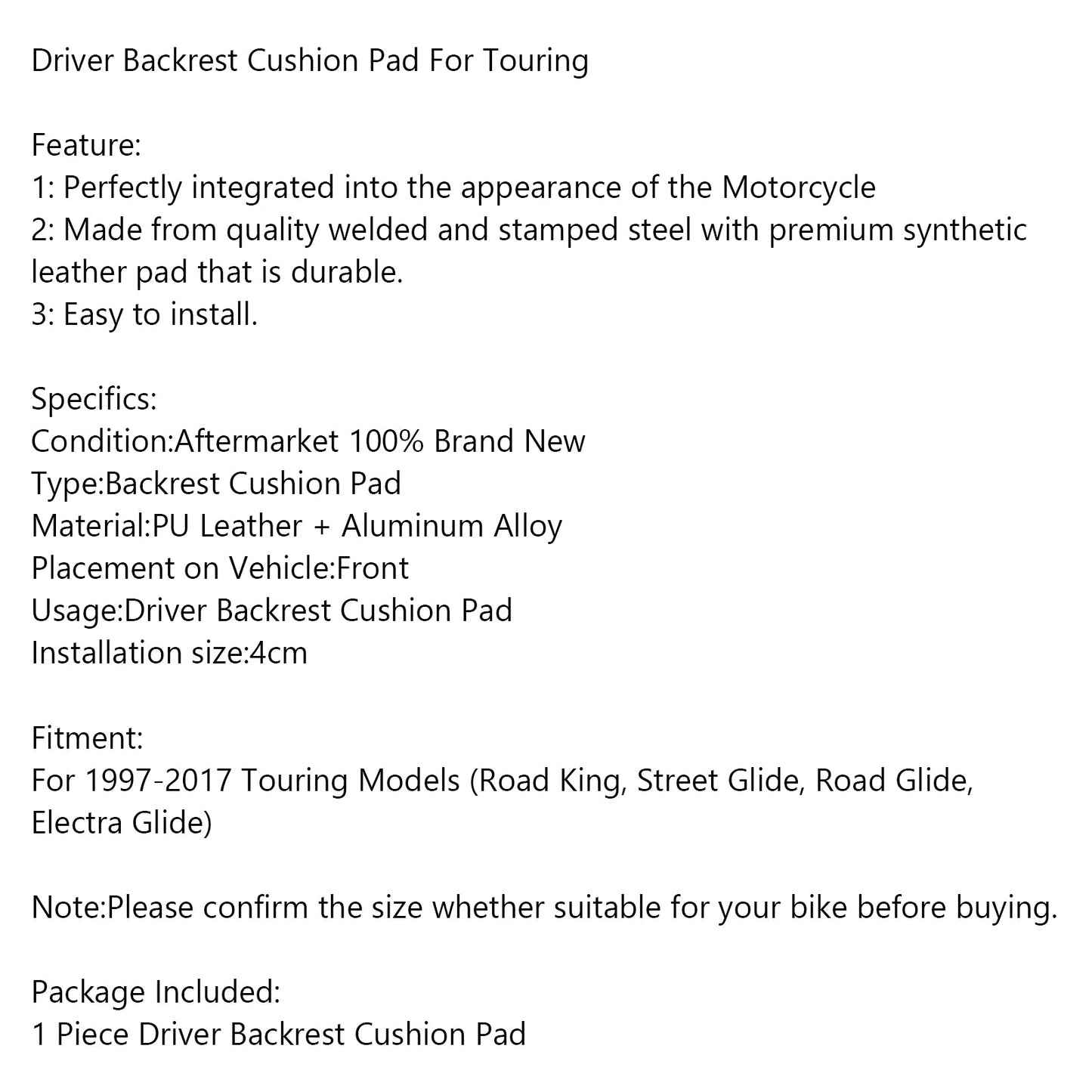 Driver Rider Sissy Bar Backrest Cushion Pad For Touring Road Gilde FLTR