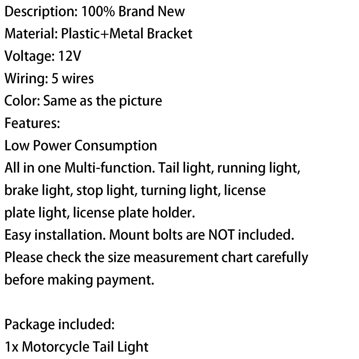 Motorcycle Led Rear Tail Light Brake Indicator Light Number Plate 12V Black