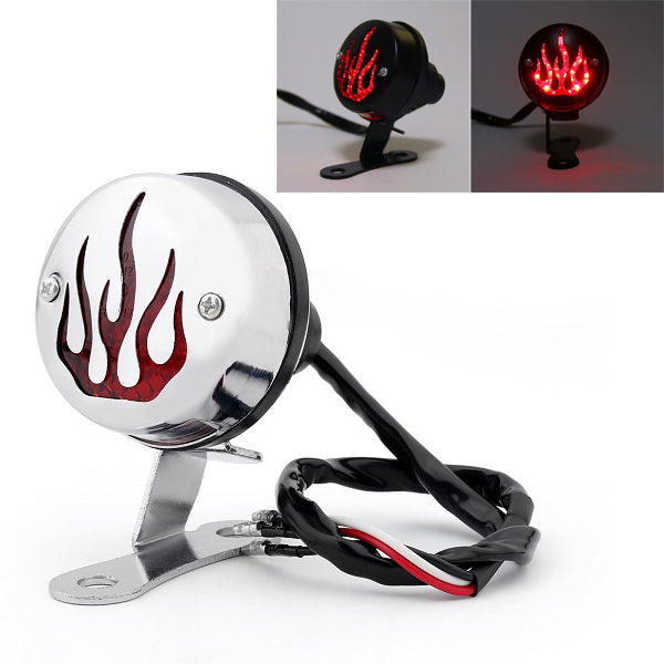 Red Flame Fire Rear Taillight Brake Light For Cafe Racer Bobber Black