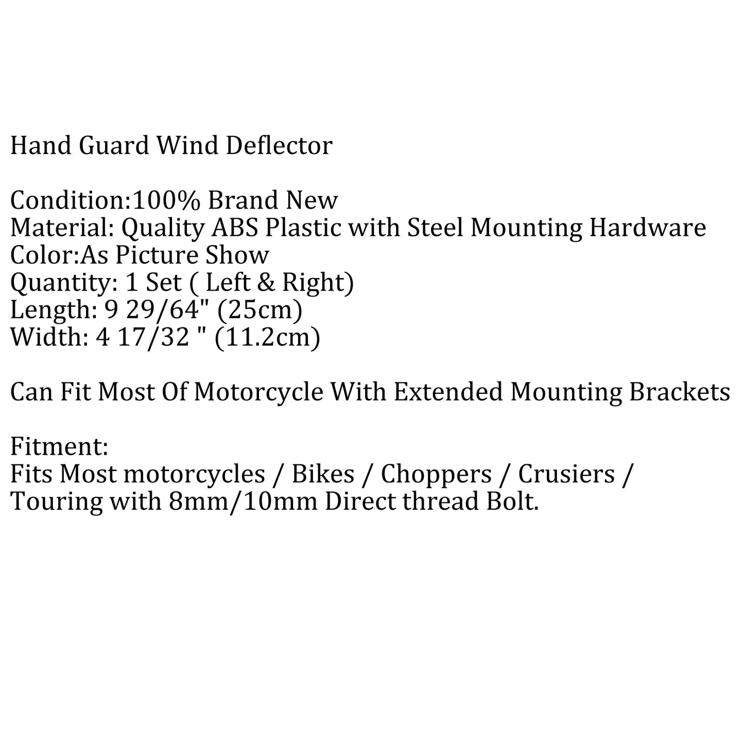 Hand Guard Cold Wind Deflector Shield For Harley Touring Honda, 2 Color Generic