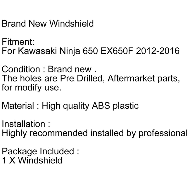 Windshield WindScreen Double Bubble For Kawasaki Ninja 650 EX650F (12-16) 7 Color Generic