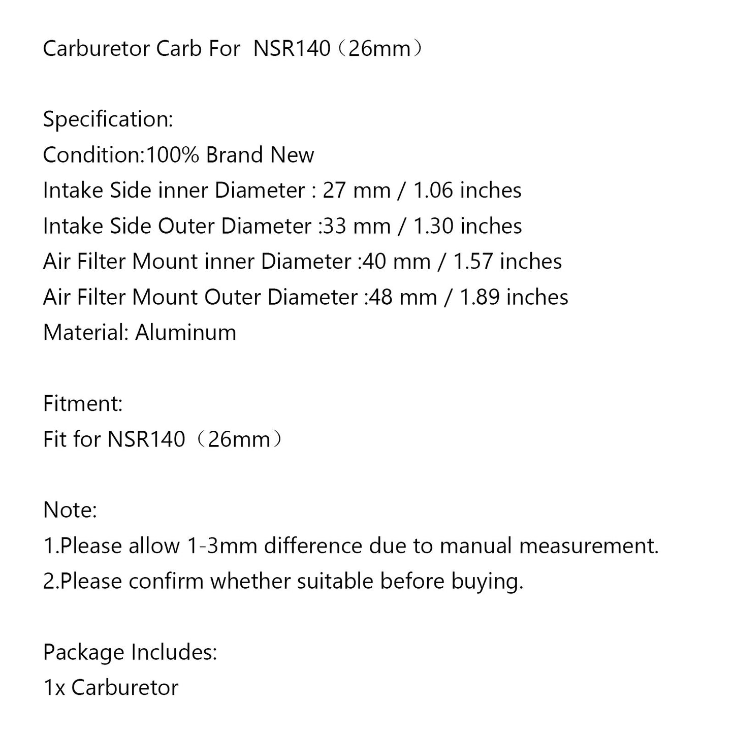 Carburetor Carb For NSR140 TI
