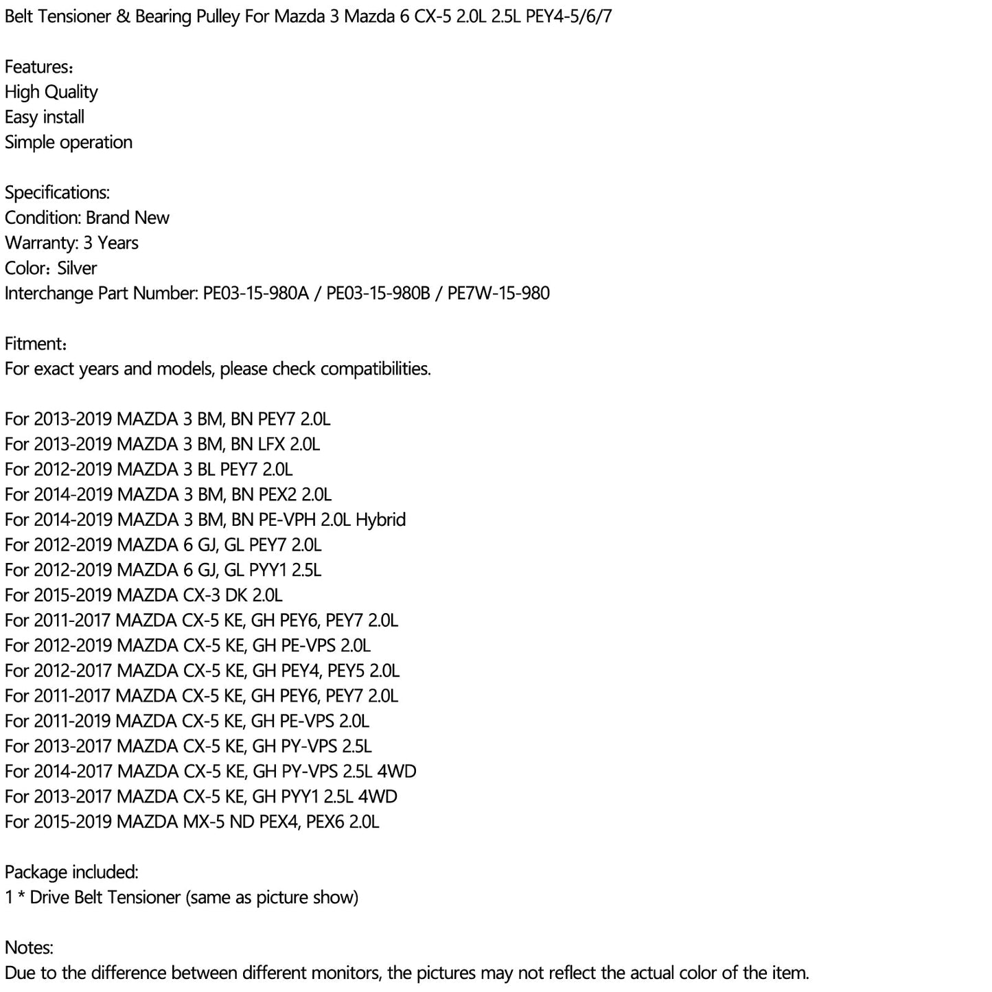 Belt Tensioner & Bearing Pulley Fit For Mazda 3 Mazda 6 CX-5 2.0L 2.5L SIL