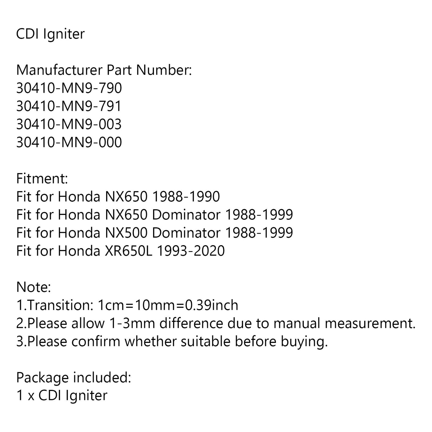 CDI Igniter For Honda NX650 1988-1990 NX650 NX500 Dominator 1988-1999 XR650L 1993-2020