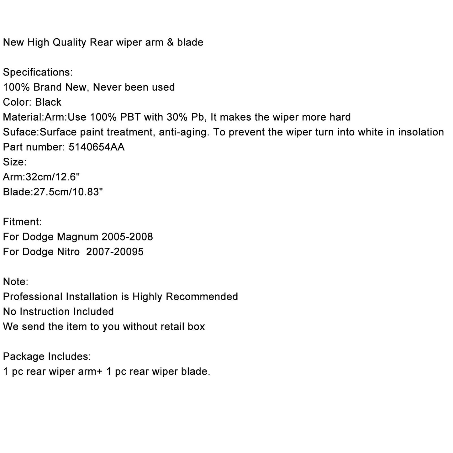 Rear Window Wiper Arm & Blade Fit For Dodge Magnum 2005-2008 Dodge Nitro 2007-2009