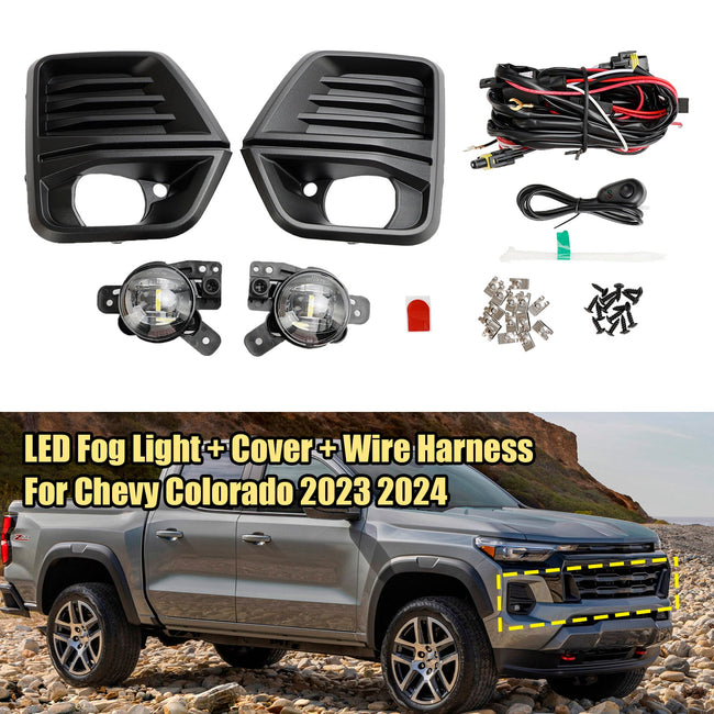 Chevrolet Colorado 2023 2024 Front Bumper LED Fog Light + Cover + Wire Harness