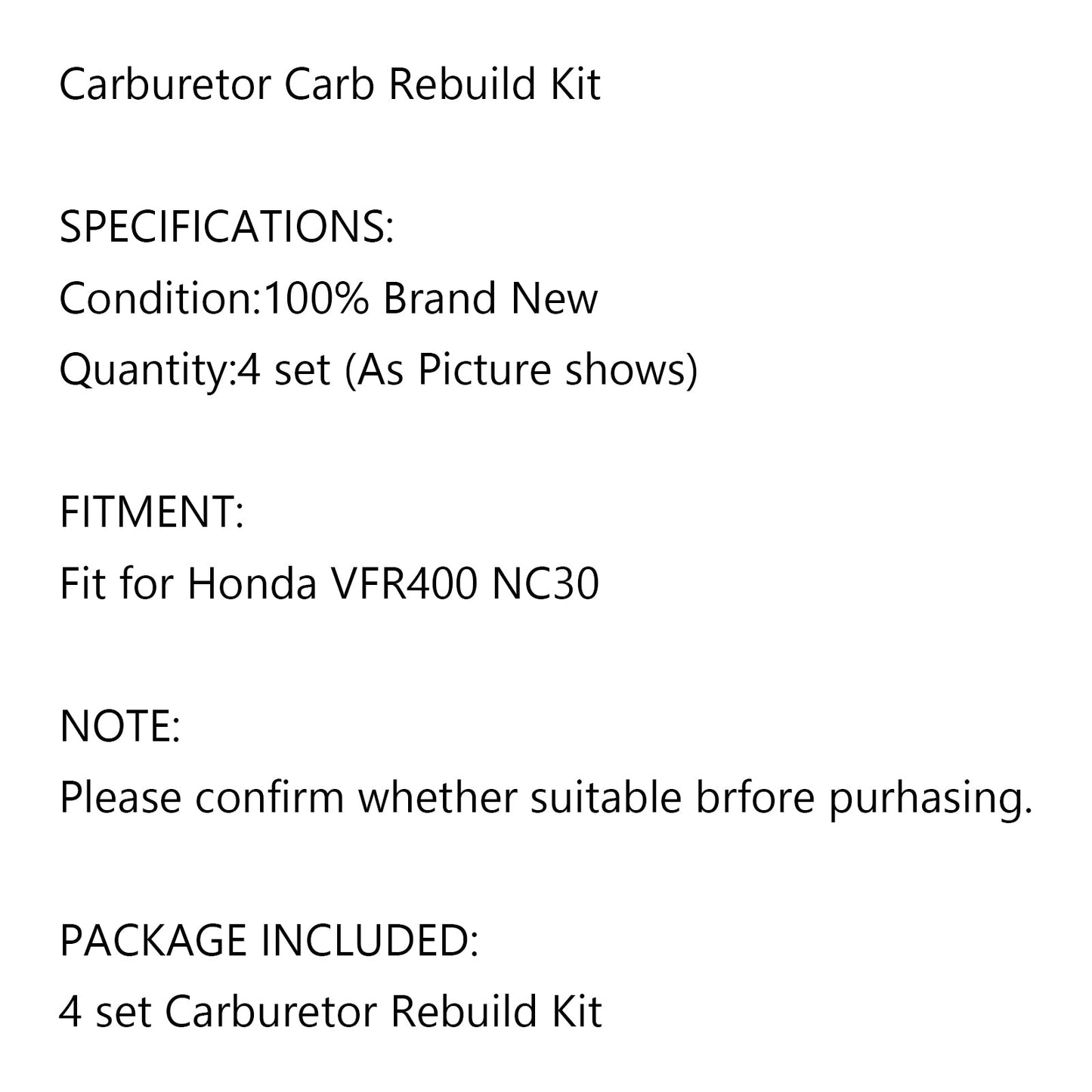 Honda VFR400 VFR400R NC30 Carburetor Repair Kit Rebuild Parts 4pcs