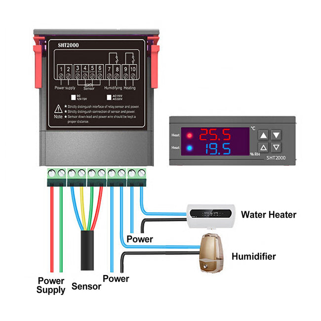 SHT2000 Temperature Humidity Hygrometer Thermostat DC 12V Sensor Controller
