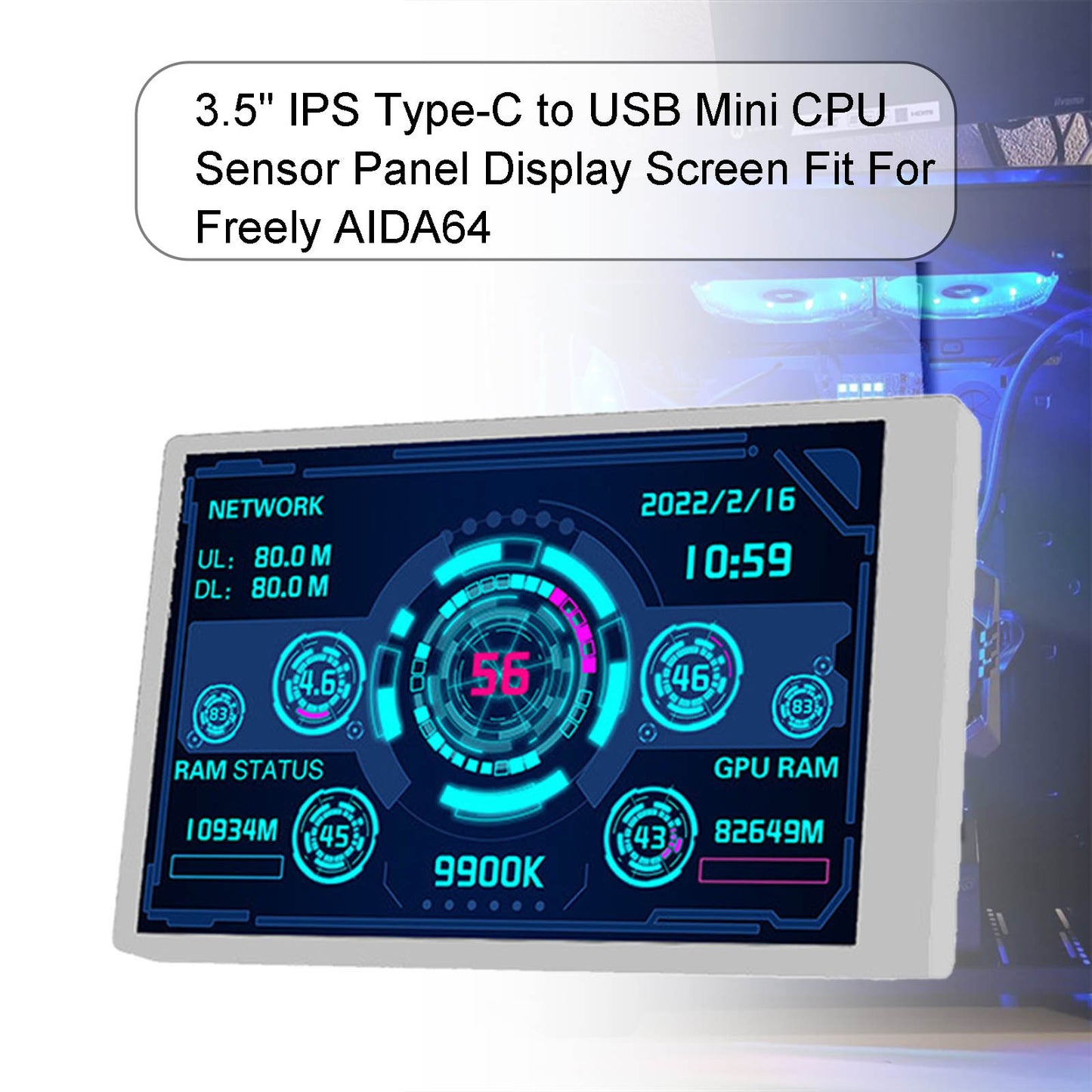 3.5" IPS USB Screen AIDA64 PC CPU RAM HDD Data Monitor Type-C Sub Screen White