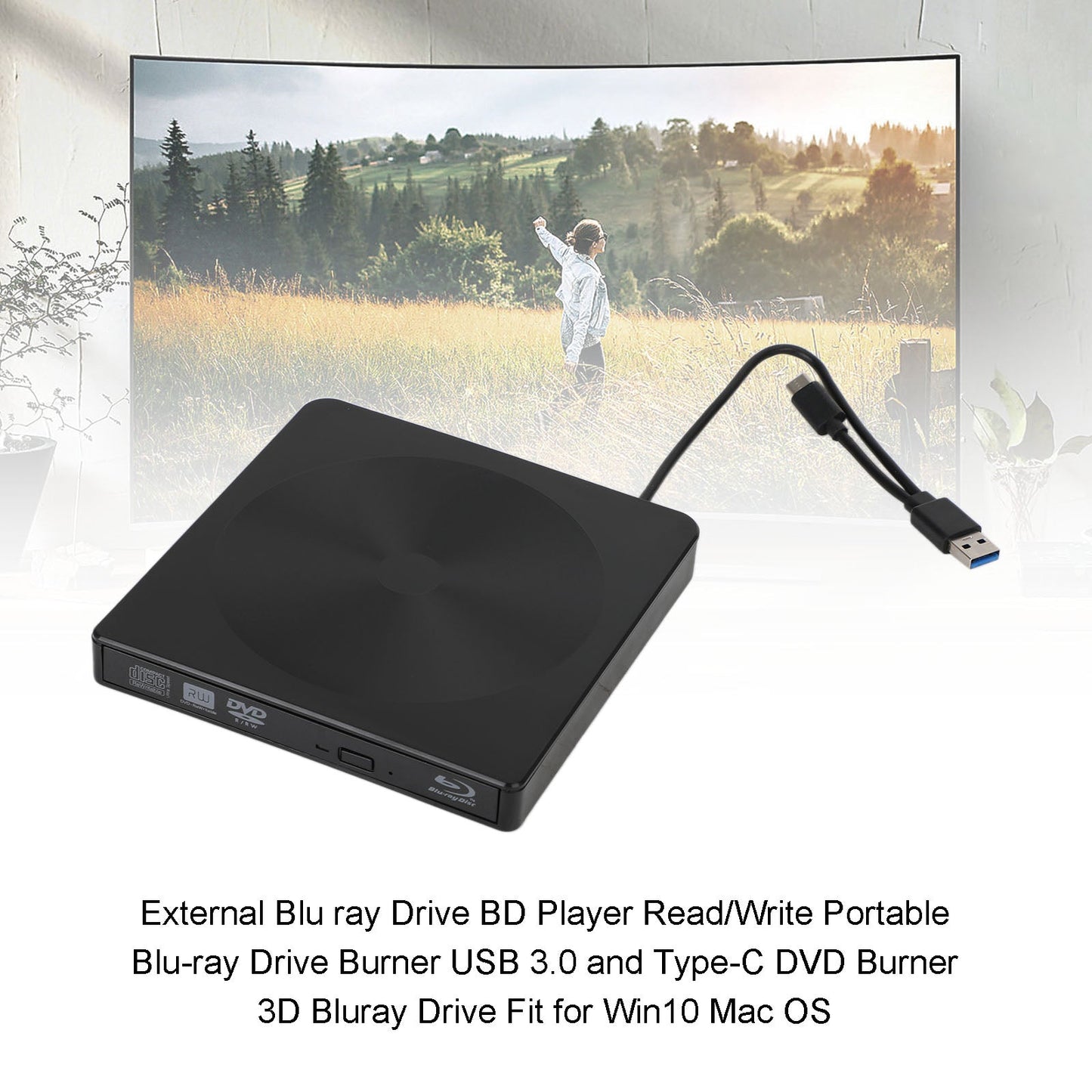 Blu ray Burner USB External BD-R BD DVD CD RW Disc Writer Laptop Movie Player