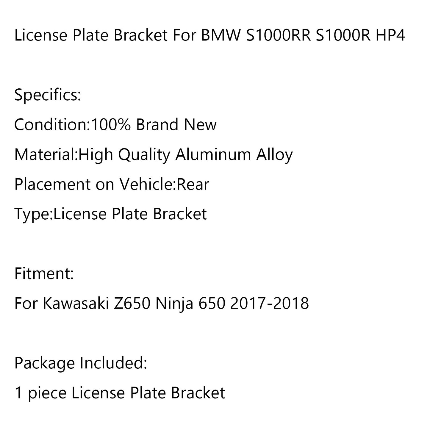 License Plate Holder For Kawasaki Z650 Ninja 650 2017-2020