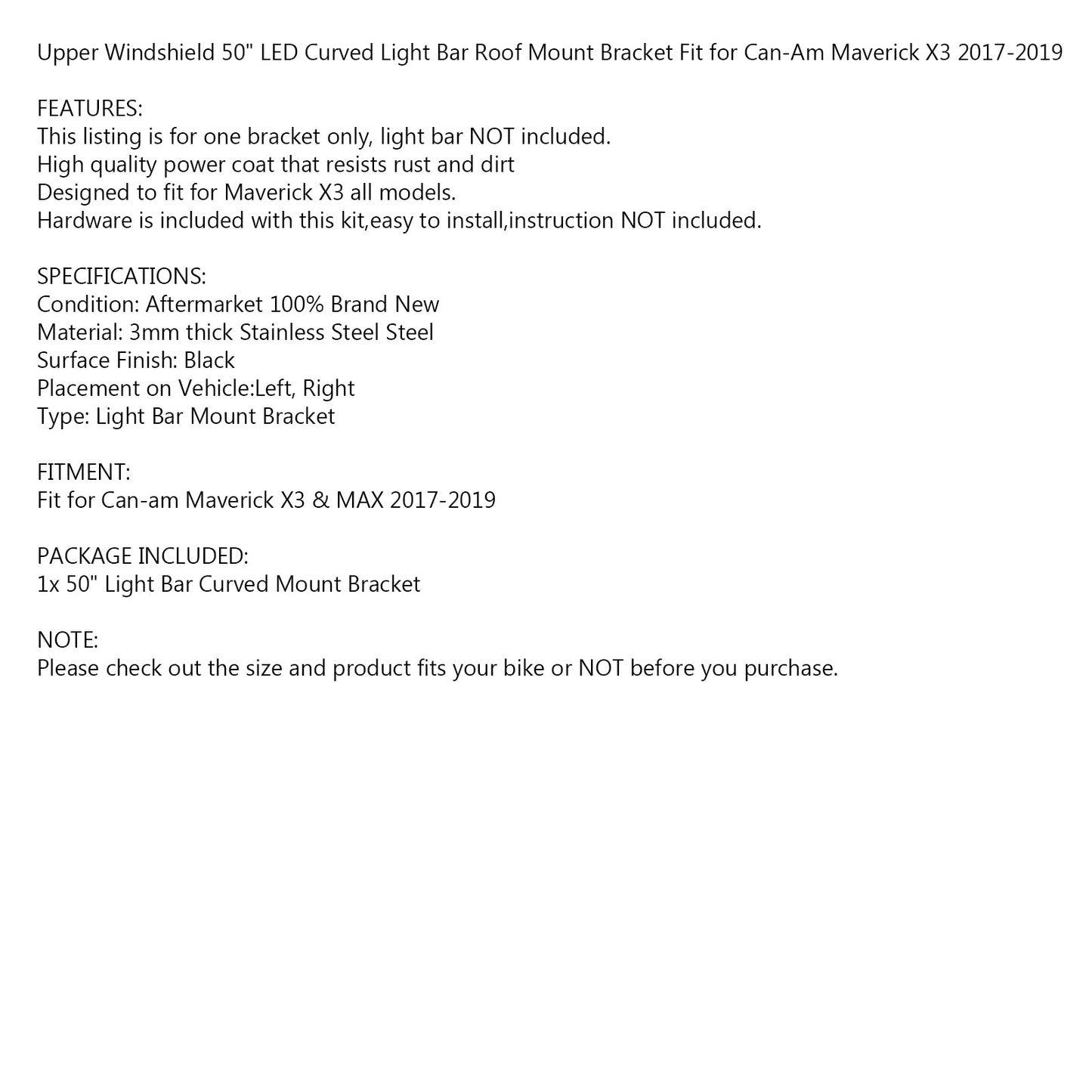 Upper Windshield 50" LED Curved Light Bar Roof Mount Bracket For Can-am Maverick X3 2017-2019