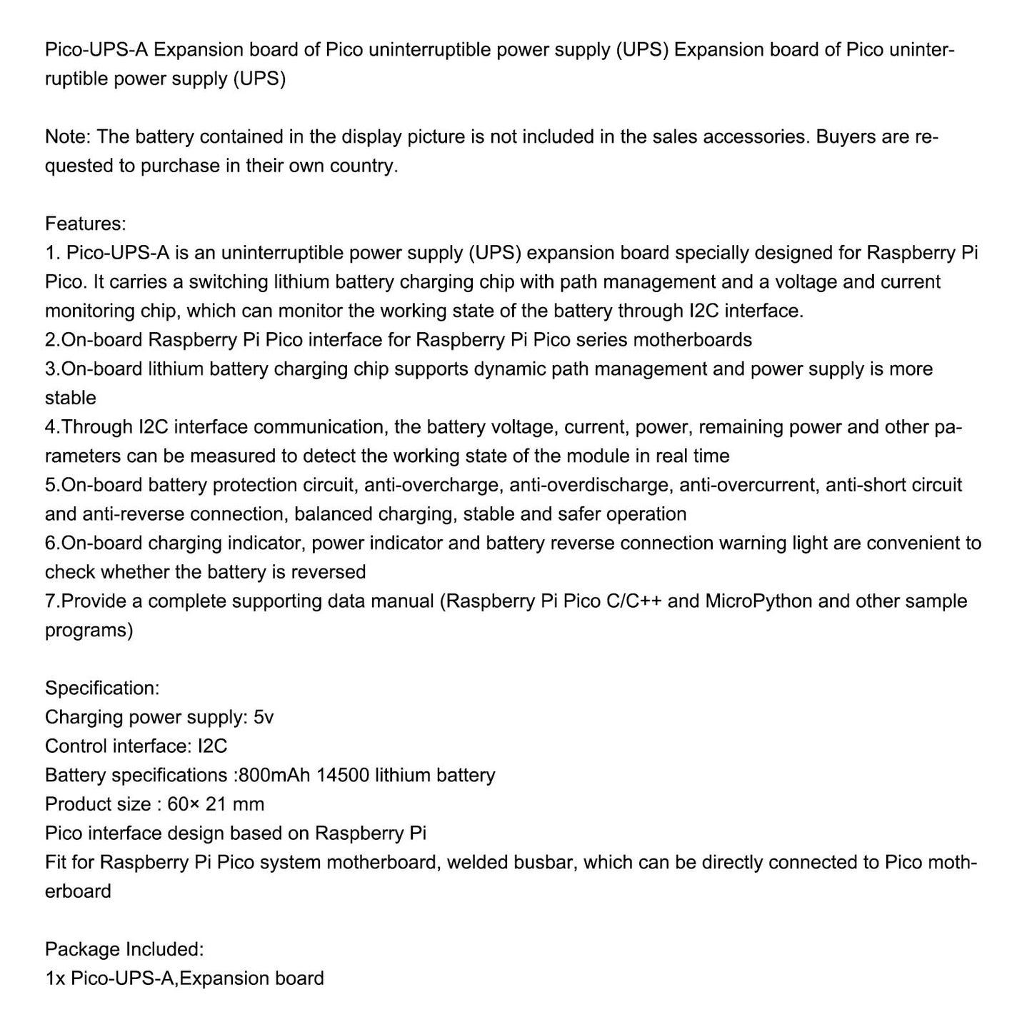 800Mah Pico Ups Uninterruptible Power Supply Expansion Board For Raspberry Pi
