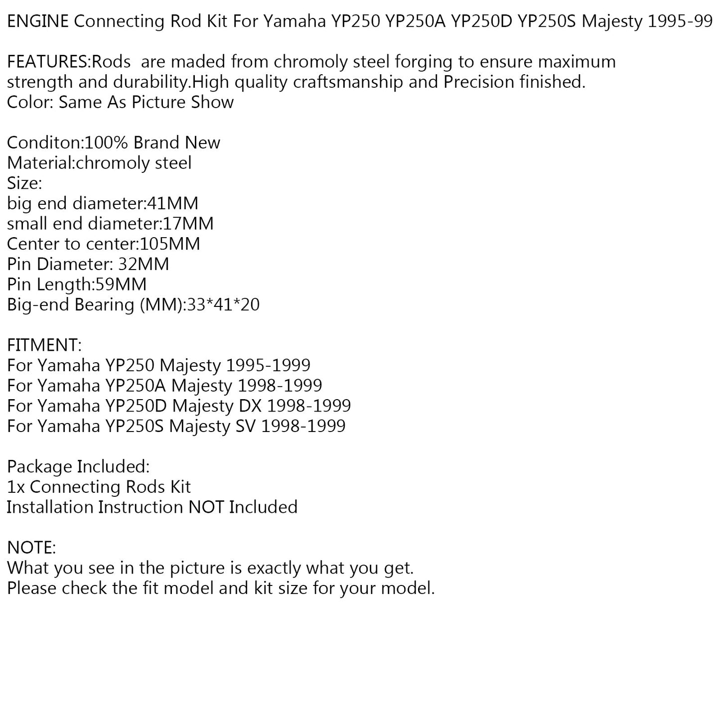 ENGINE Connecting Rod Kit For Yamaha YP250 Majesty 95-99 YP250A Majesty YP250S Majesty SV YP250D Majesty DX 98-99