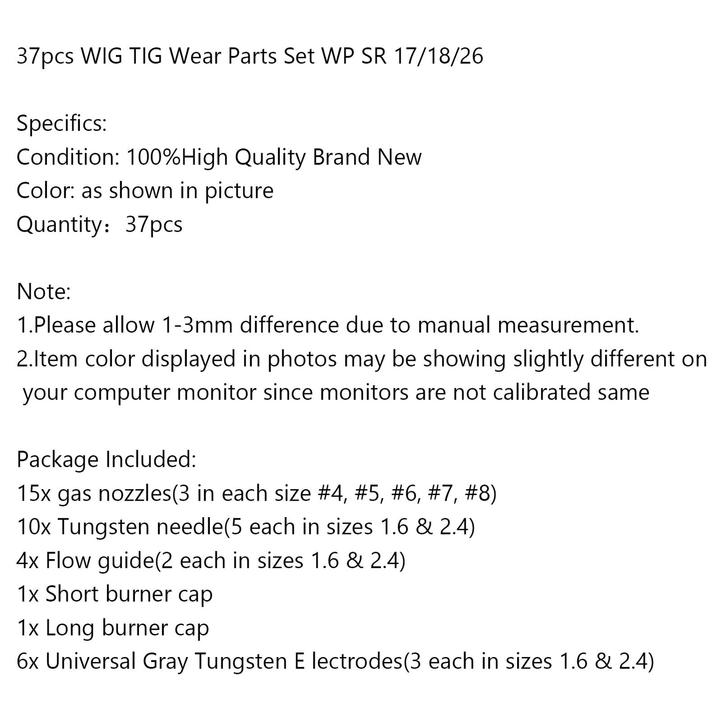 37pcs TIG Welding Torch 17/18/26 Wear Parts Set