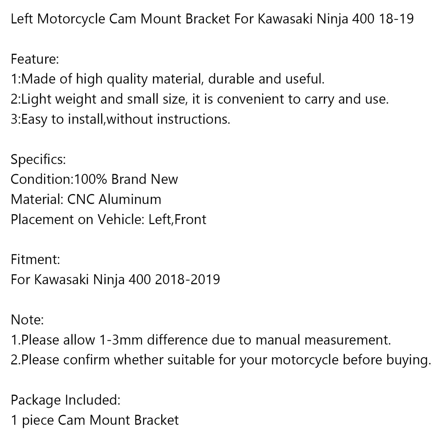 Left DVR Cam Camera Mount Bracket Holder For Kawasaki Ninja 400 18-19