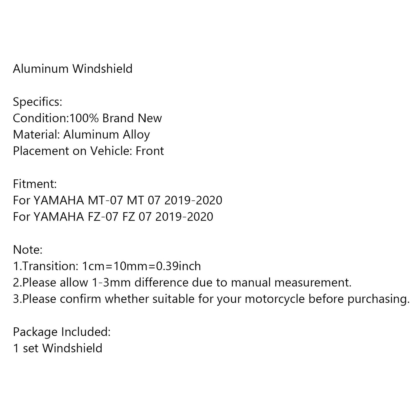 Windscreen Windshield Shield Protector For YAMAHA FZ 07 MT 07 2019-2020
