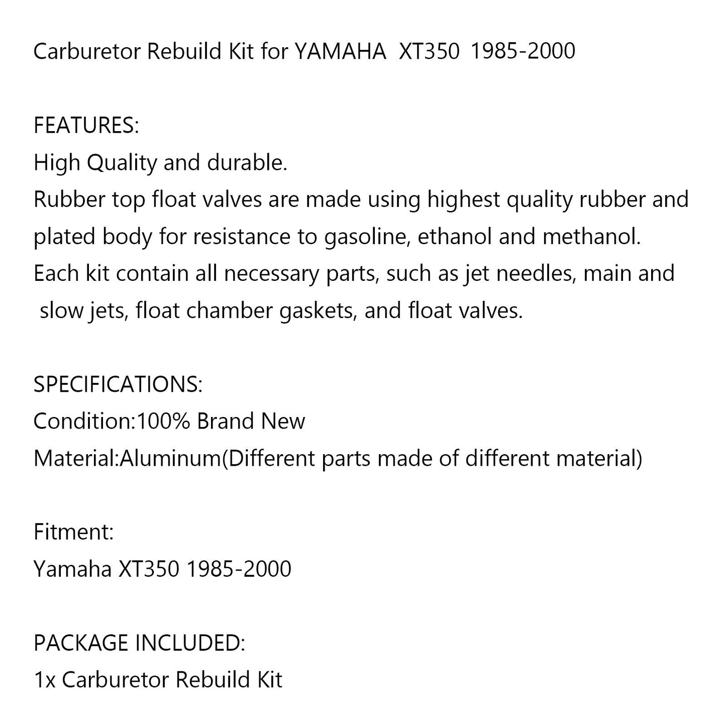 Carburetor Rebuild Kit For Yamaha XT350 1998-2000