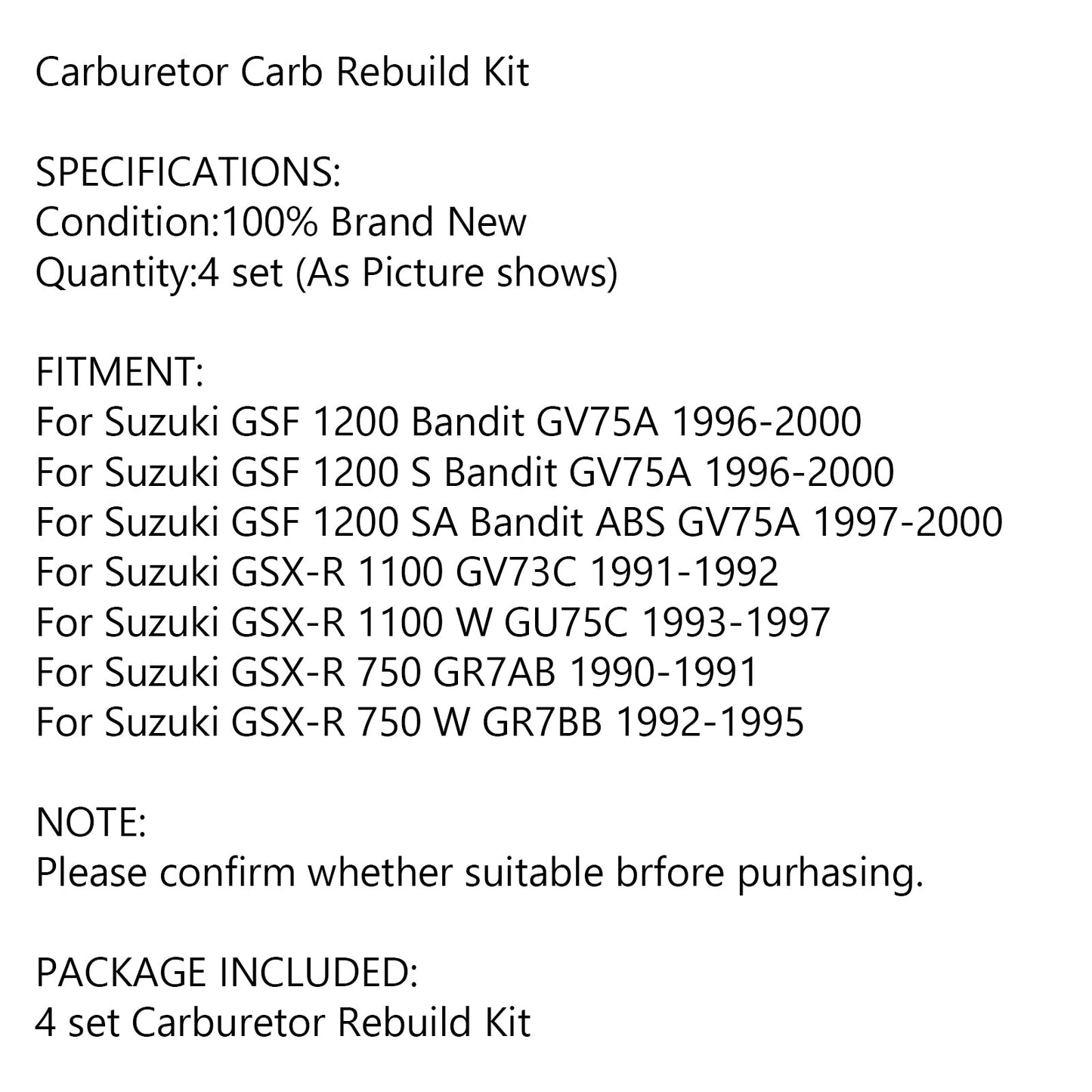 Carburetor Rebuild Repair Kit Fit for Suzuki GSF 1200 Bandit GSXR 1100 750 Carb