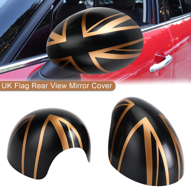 UK Flag Rear View Mirror Cover for MINI Cooper Hardtop F55 F56 Black/Gold