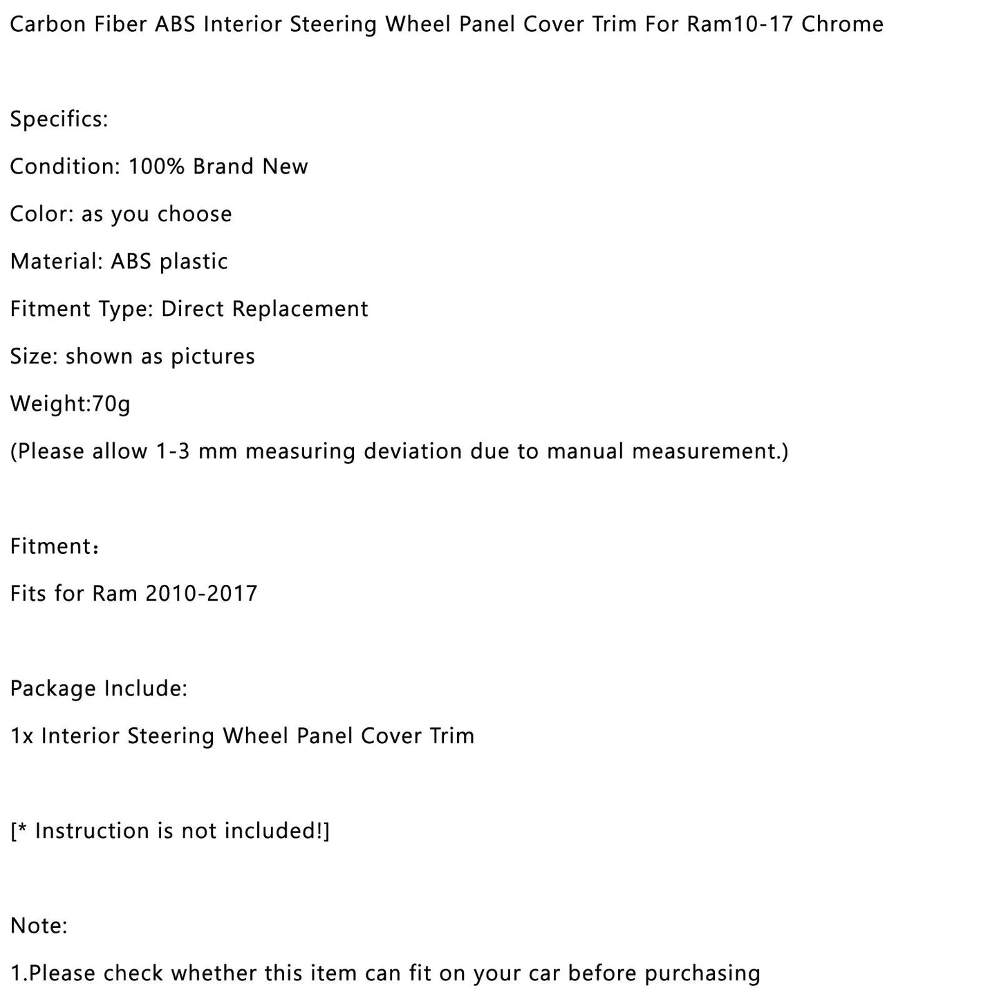 Carbon Fiber ABS Interior Steering Wheel Panel Cover Trim Fit For Ram 2010-2017 RED