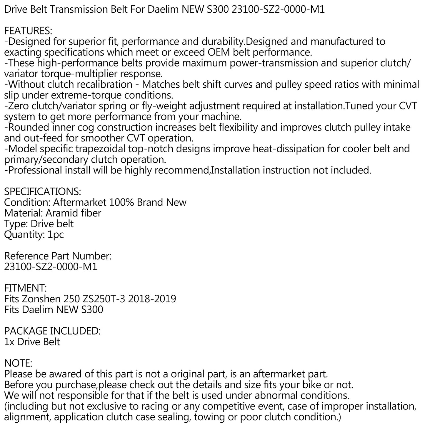 External Final Transmission Belt for Daelim NEW S300 23100-SZ2-0000-M1