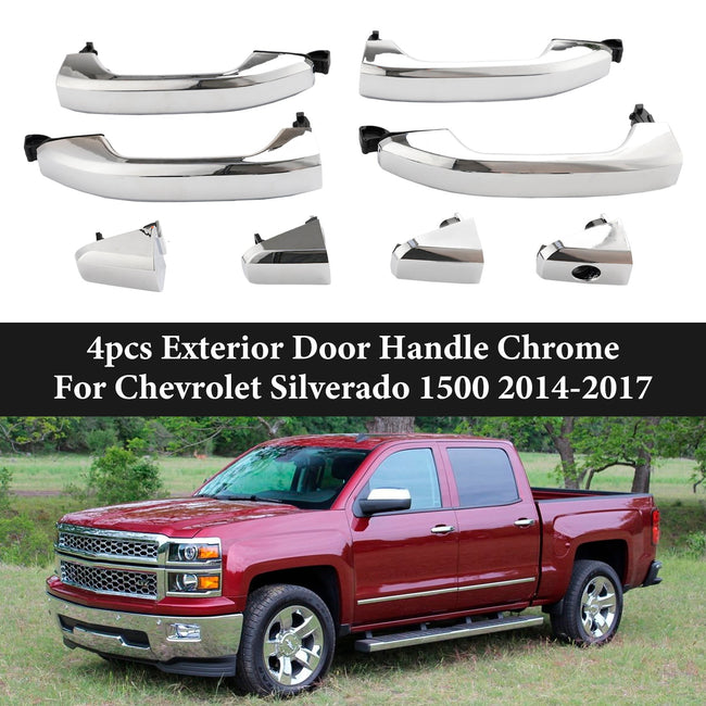 4pcs Exterior Door Handle Chrome For Chevrolet Silverado 1500 2014-2017