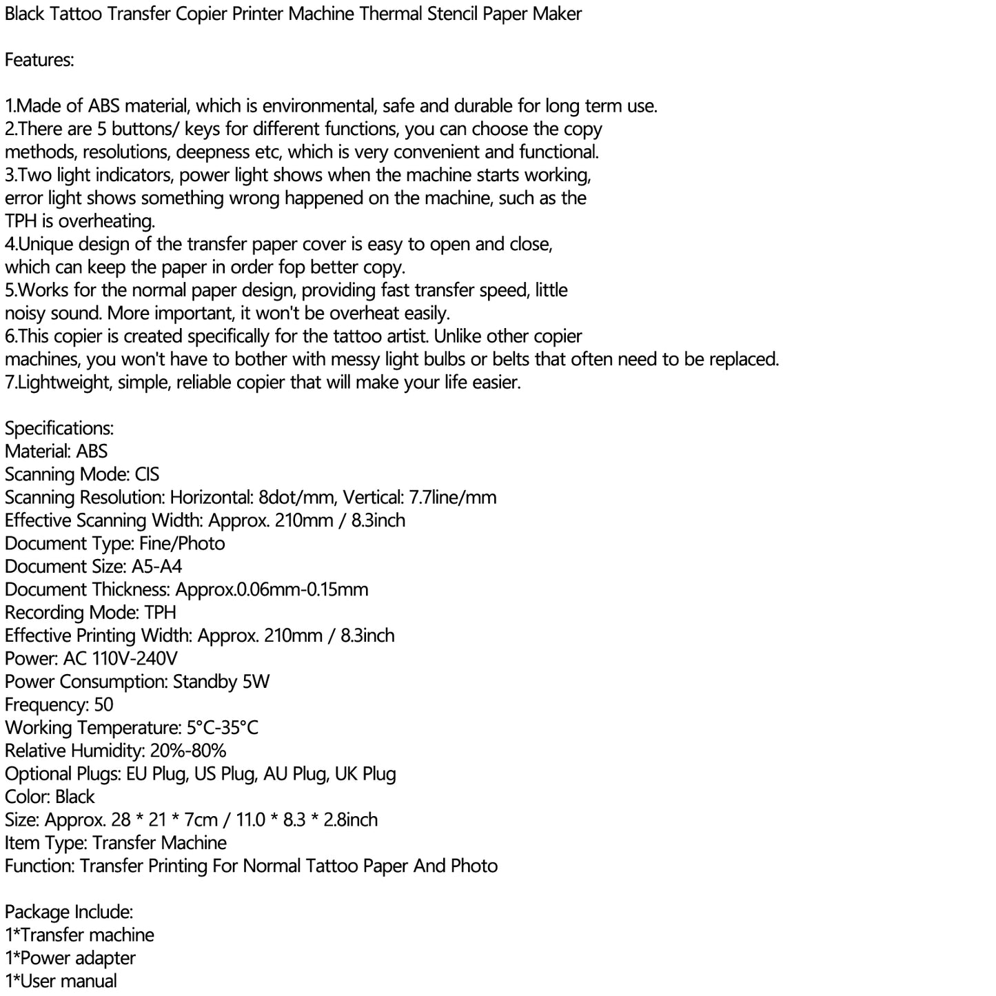 Black tattoo stencil printer Machine Thermal Stencil Paper Maker