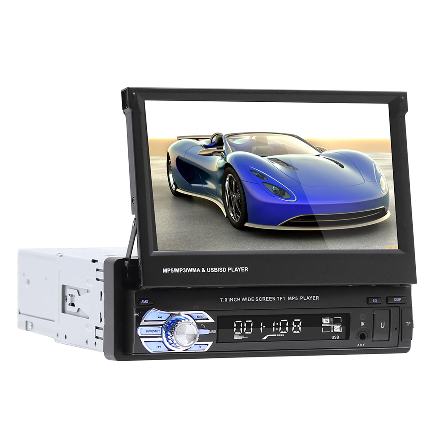 7" 1Din Telescopic Touch Screen Car Radio Audio Stereo MP5 Player + 4 LED Camera