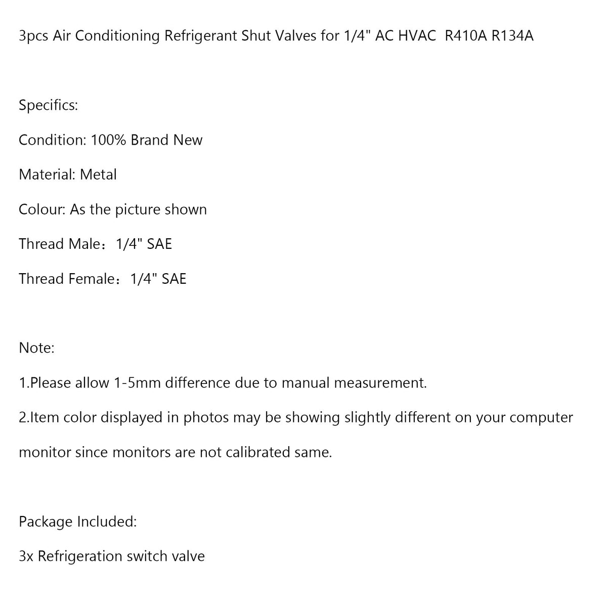 Areyourshop 3Pc Color Coded Shut Valves AC HVAC Refrigeration Charging Hoses For R410A R134A