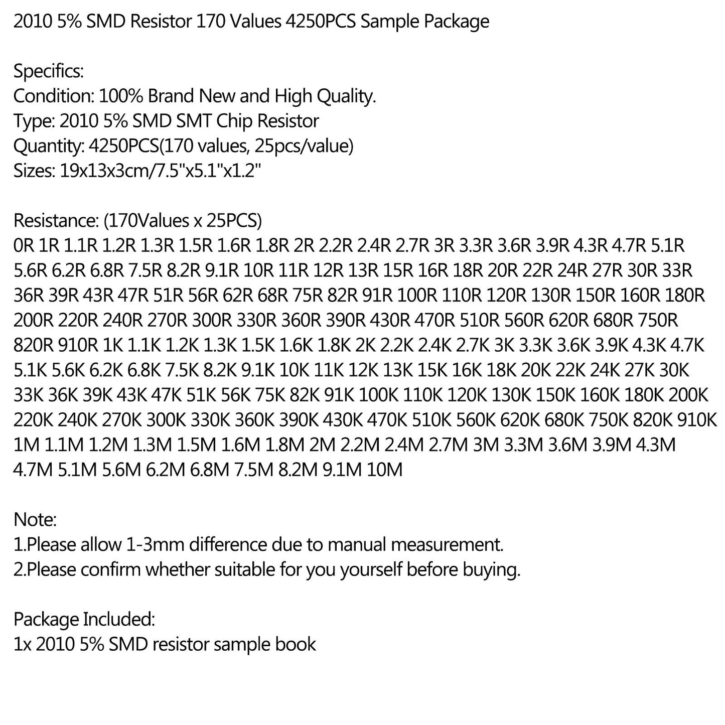 4250PCS 2010 5% SMD Chip SMT Resistor 170 Values Sample Book YAGEO DIY Kits