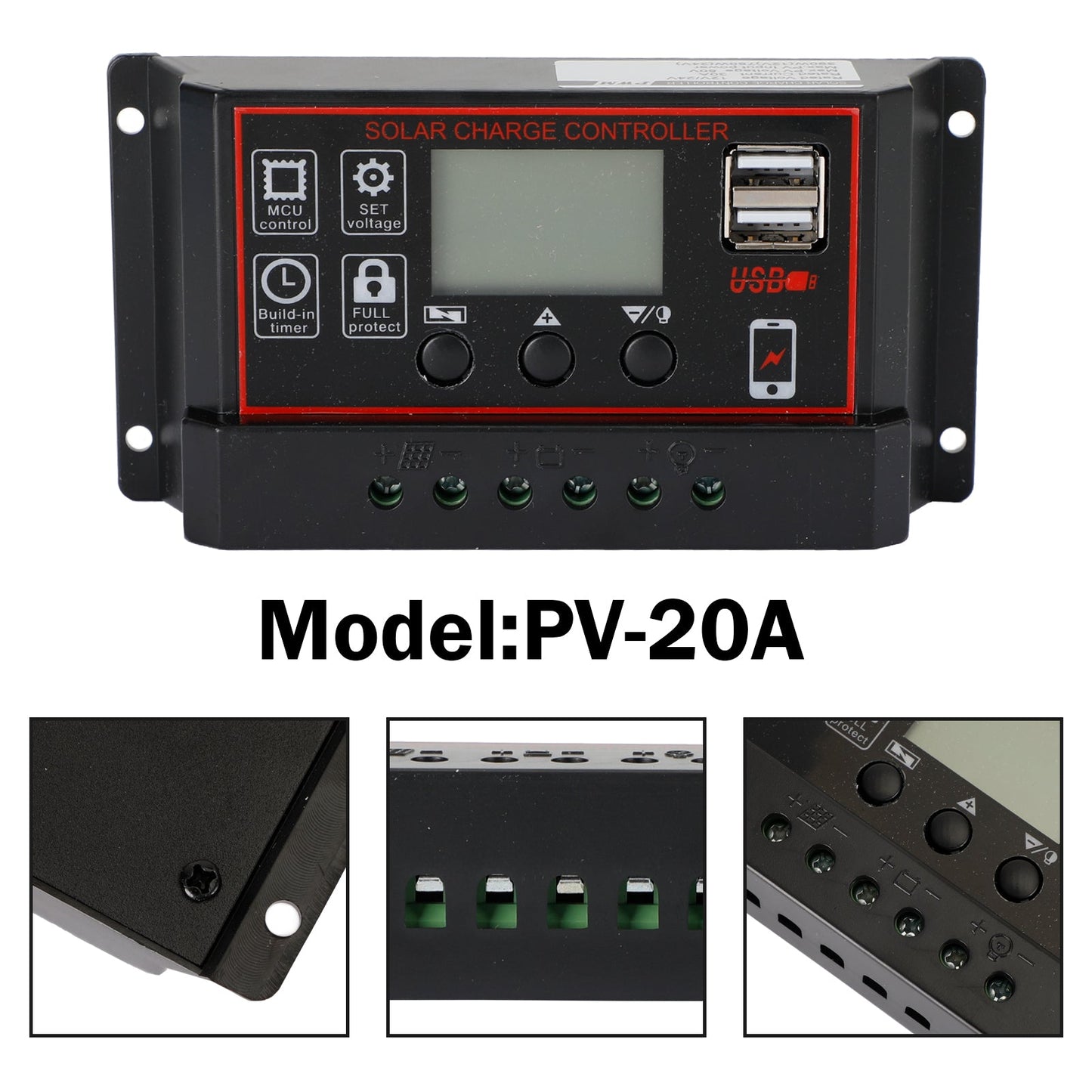 10A/20A/30A Solar Panel Regulator Charge Controller PWM LCD Dual USB 12V/24V