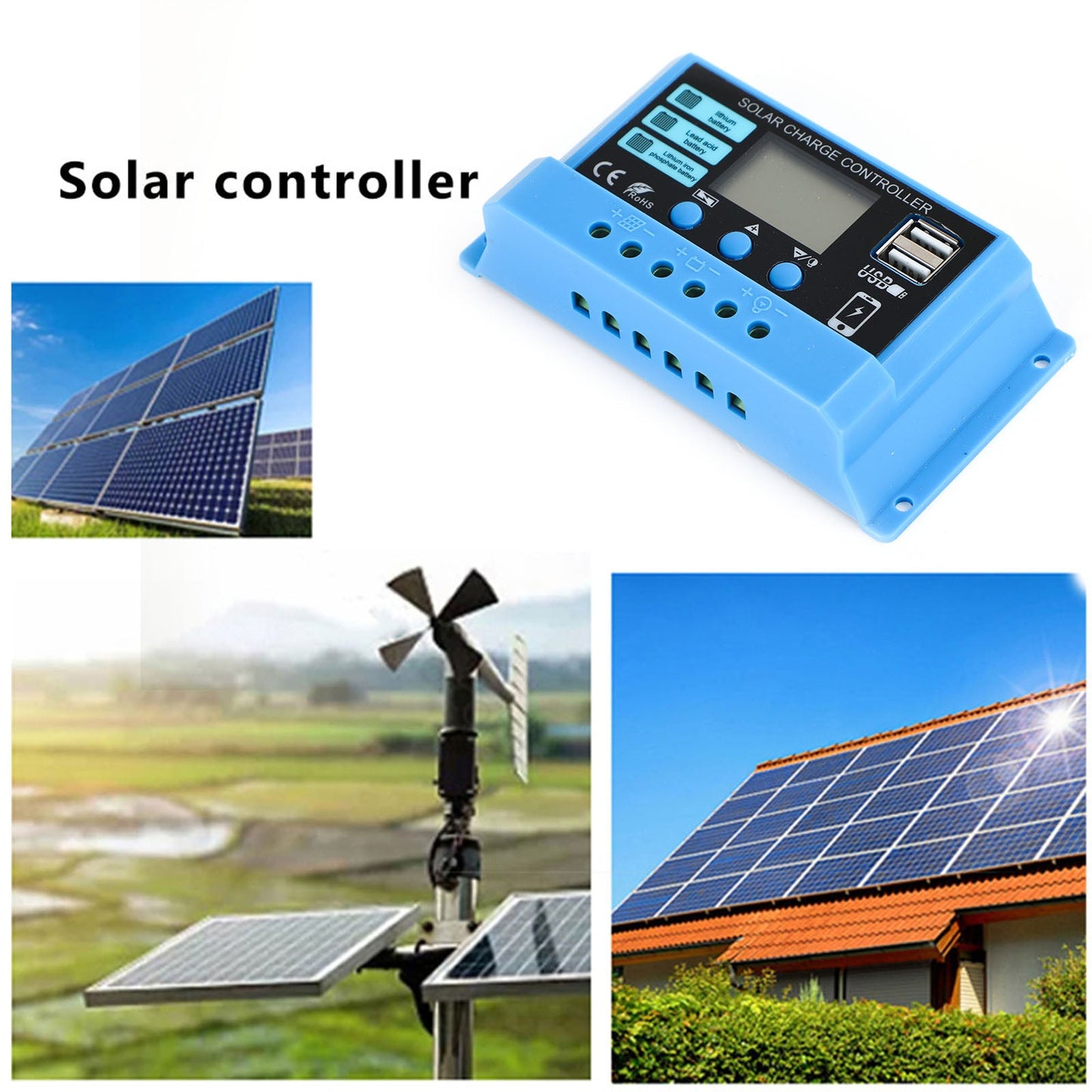 10A PWM Solar Charge Controller PV Regulator For Lifepo4 Lithium Lead Acid Gel