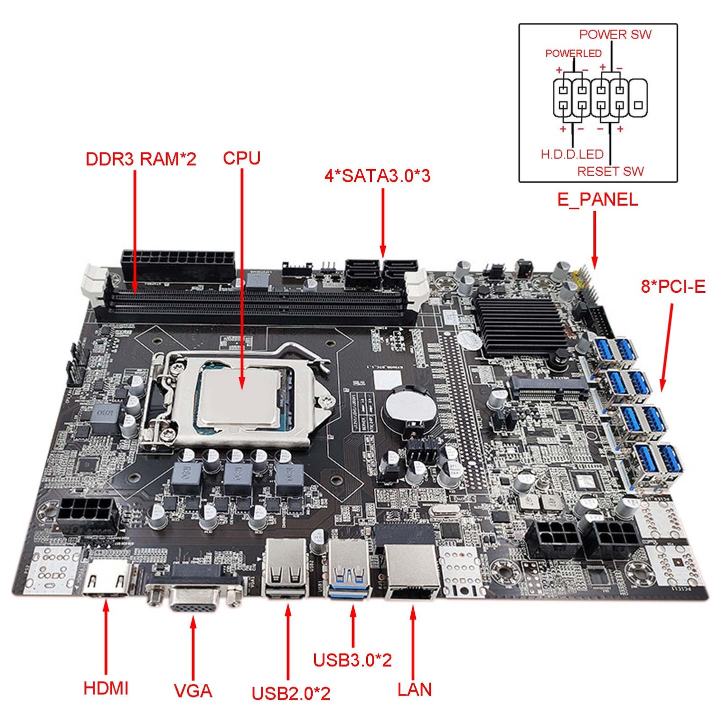 B250C-BTC PCI Express DDR4 Computer Mining Motherboard for LGA1151 Gen6/7