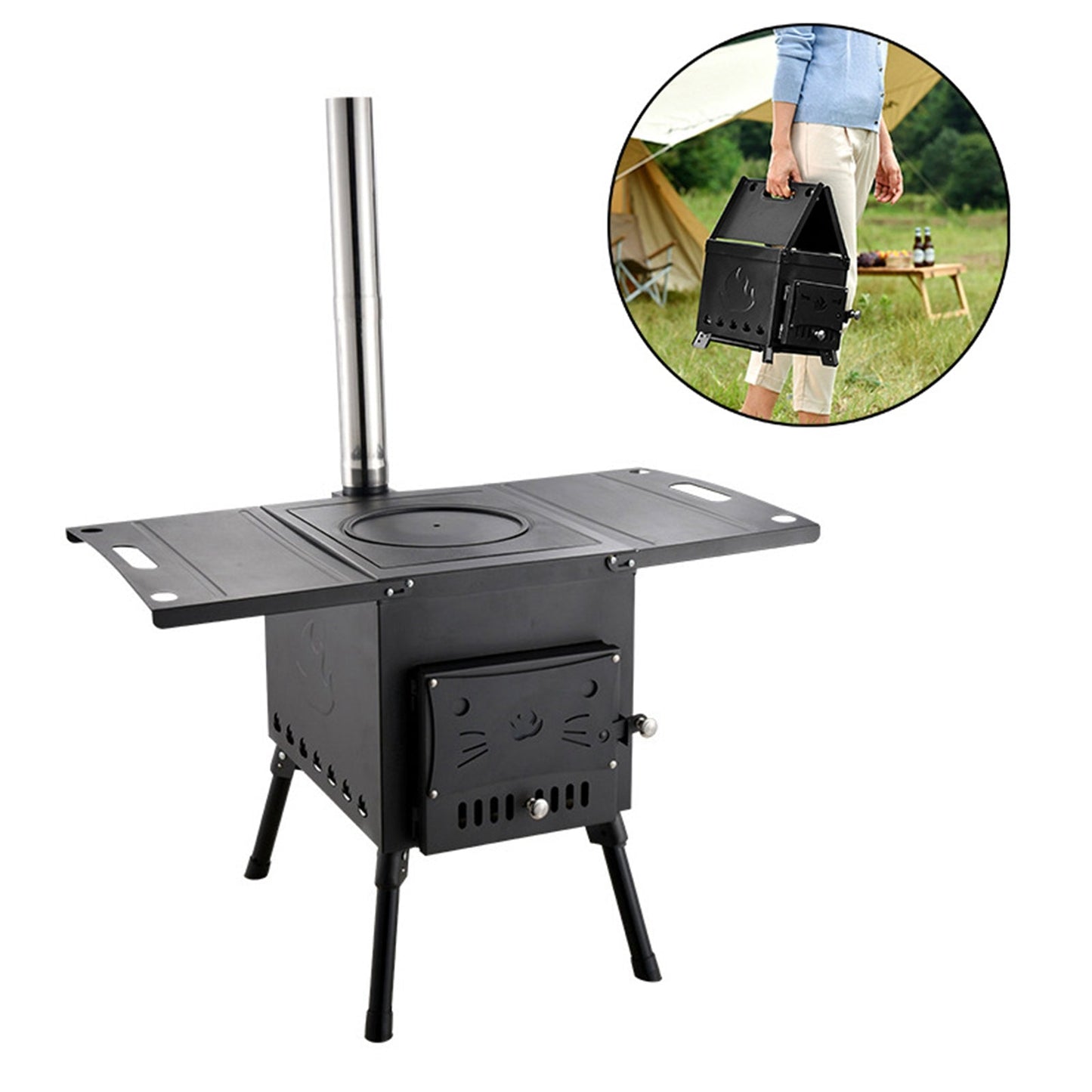 Outdoor Portable Camping Small Wood Burning Stove Picnic Cook Folding Heating