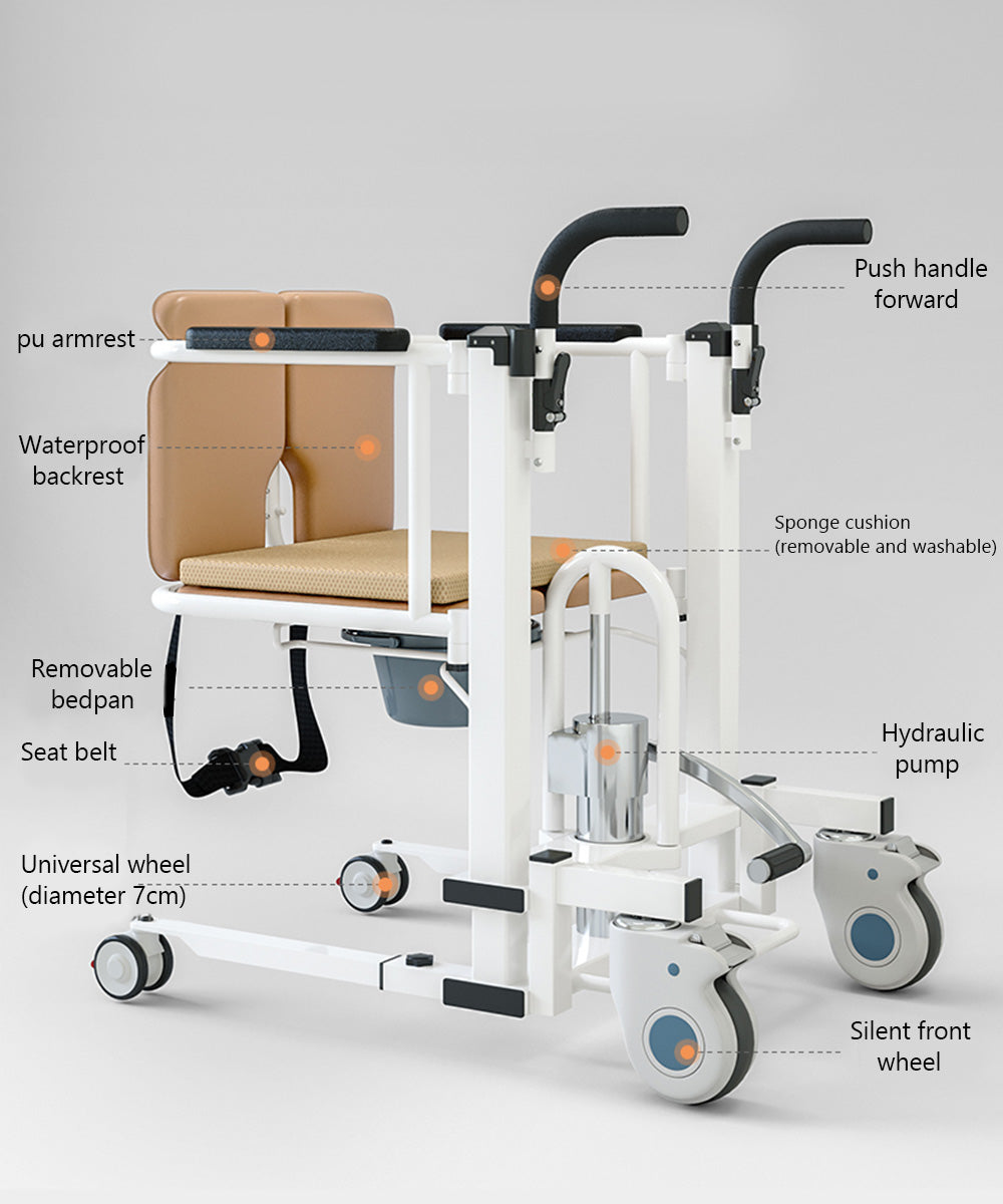 Elderly Patient Chair Hydraulic Transfer Lift Handicapped Wheelchair w/180°Split Seat And Table